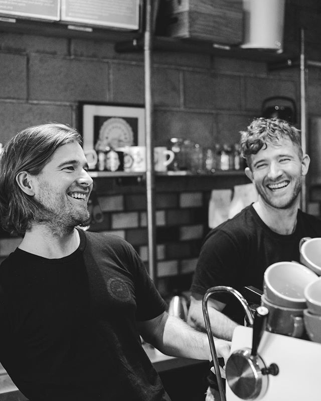The boys aren’t allowed on the coffee machine at the same time often and with good reason. Not a lot of work happens when Matty’s making the funnies and joking around. 👌🏻 COME. SIT. STAY. moments. 
#fun #happy #laughing #bro #brother #t